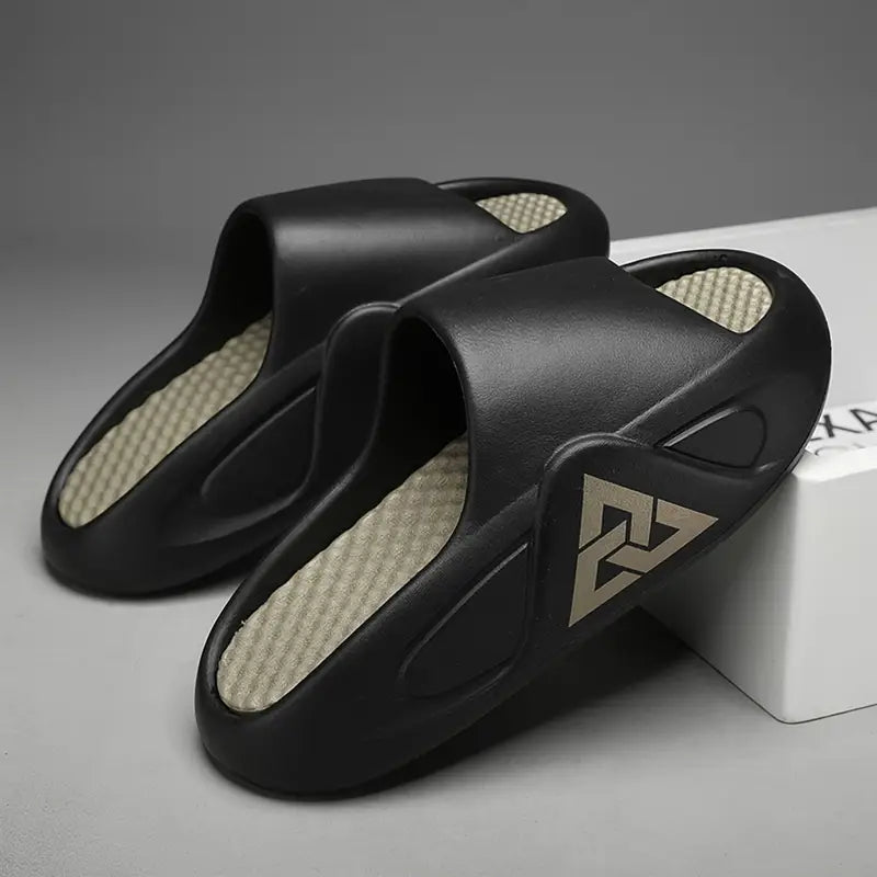 Men'S Preppy Casual Street Style Solid Color EVA Slides, Round Toe, Non-Slip, Thick Sole